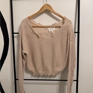 Jessica Simpson Frayed Edge Knit Top in Cream